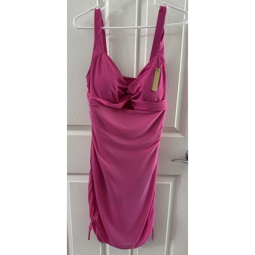 Shapellx Women's Pink Twist Front Ruched Tummy Control One Piece Swimsuit XL
